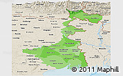Political Shades Panoramic Map of West Bengal, shaded relief outside