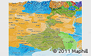 Satellite Panoramic Map of West Bengal, political shades outside