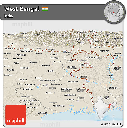 Shaded Relief Panoramic Map of West Bengal