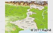 Shaded Relief Panoramic Map of West Bengal, physical outside
