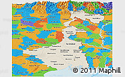 Shaded Relief Panoramic Map of West Bengal, political outside