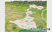 Shaded Relief Panoramic Map of West Bengal, satellite outside
