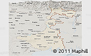 Shaded Relief Panoramic Map of West Bengal, semi-desaturated