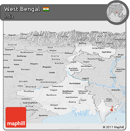 Silver Style Panoramic Map of West Bengal