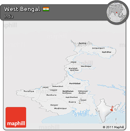 Silver Style Panoramic Map of West Bengal, single color outside