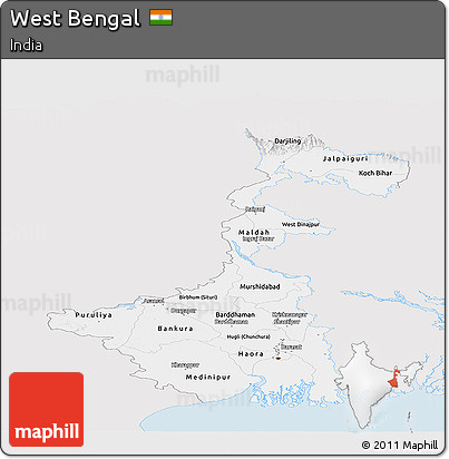 Silver Style Panoramic Map of West Bengal, single color outside