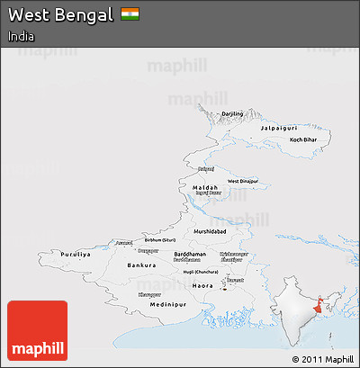 Silver Style Panoramic Map of West Bengal, single color outside