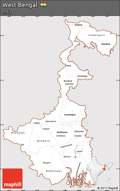 Classic Style Simple Map of West Bengal, cropped outside
