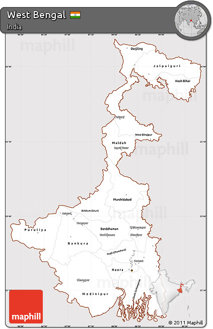 Classic Style Simple Map of West Bengal, cropped outside
