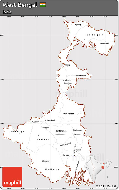 Classic Style Simple Map of West Bengal, cropped outside