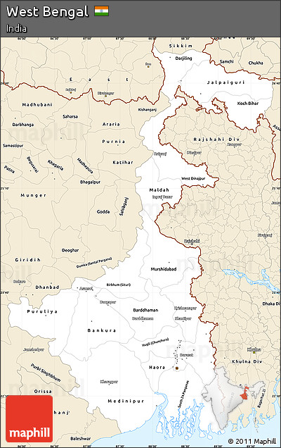 Classic Style Simple Map of West Bengal