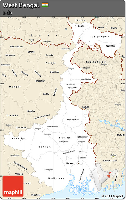 Classic Style Simple Map of West Bengal