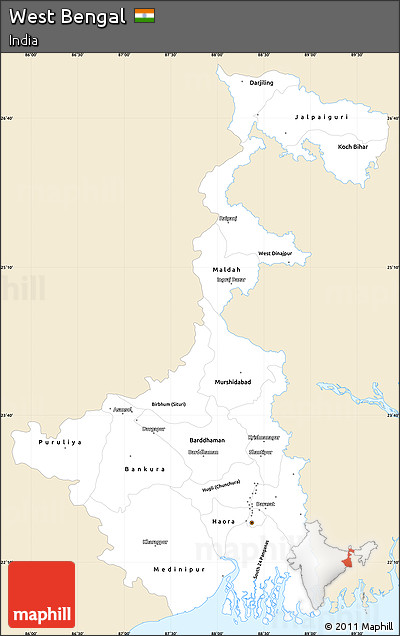 Classic Style Simple Map of West Bengal, single color outside