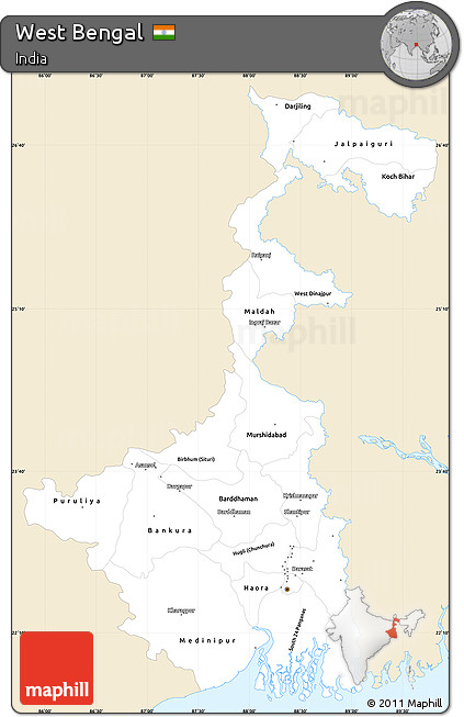 Classic Style Simple Map of West Bengal, single color outside