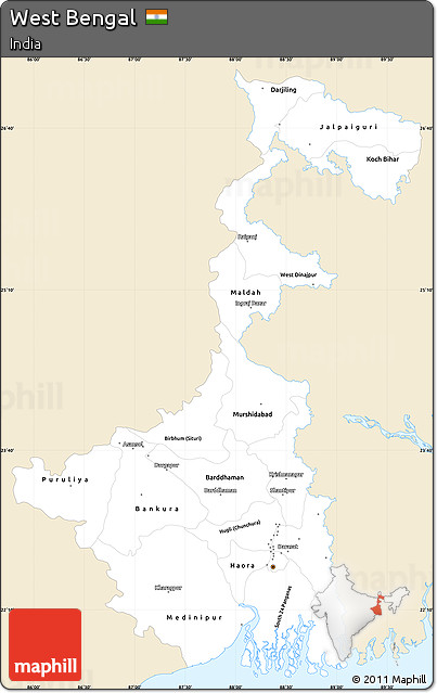 Classic Style Simple Map of West Bengal, single color outside