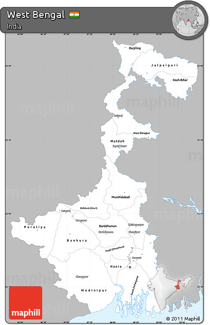 Gray Simple Map of West Bengal, single color outside