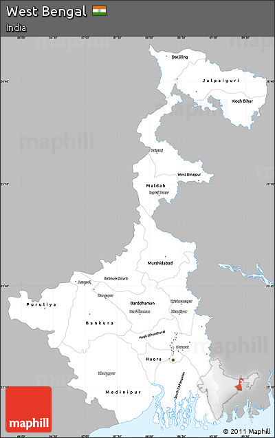 Gray Simple Map of West Bengal, single color outside