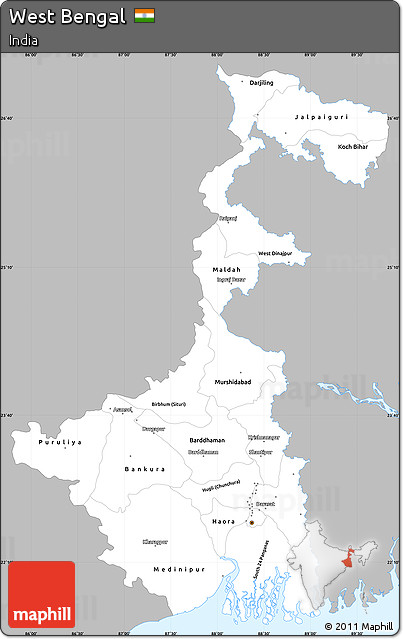 Gray Simple Map of West Bengal, single color outside