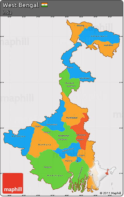 Political Simple Map of West Bengal, cropped outside