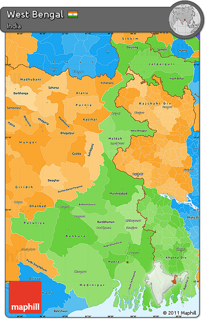 Political Shades Simple Map of West Bengal