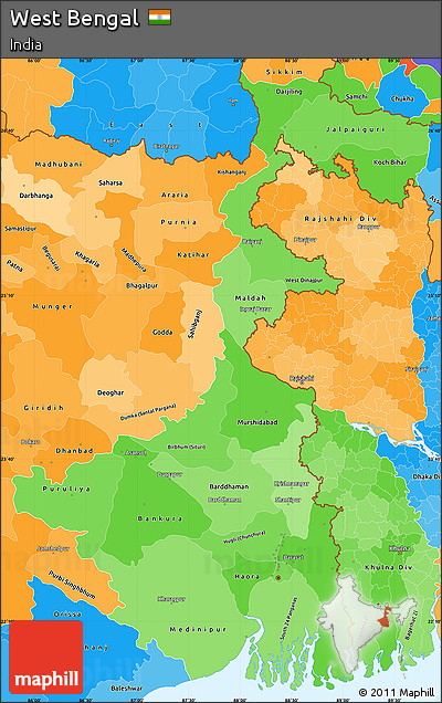 Political Shades Simple Map of West Bengal