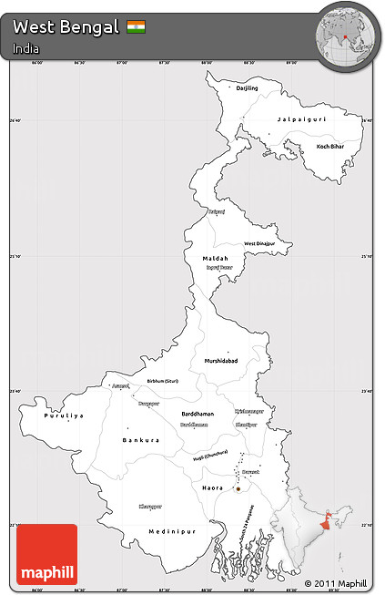 Silver Style Simple Map of West Bengal, cropped outside