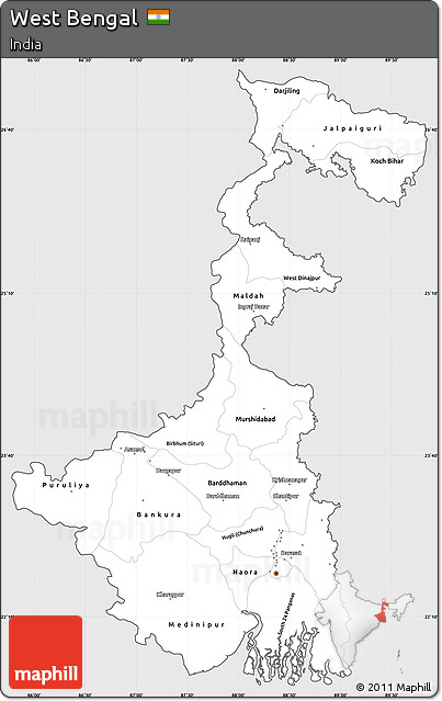 Silver Style Simple Map of West Bengal, cropped outside