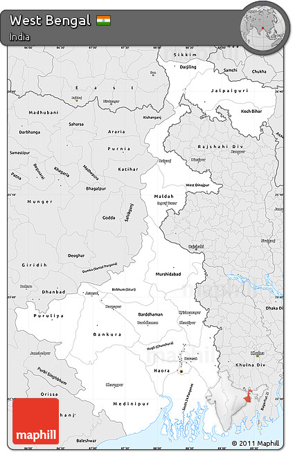 Silver Style Simple Map of West Bengal