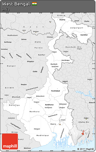 Silver Style Simple Map of West Bengal