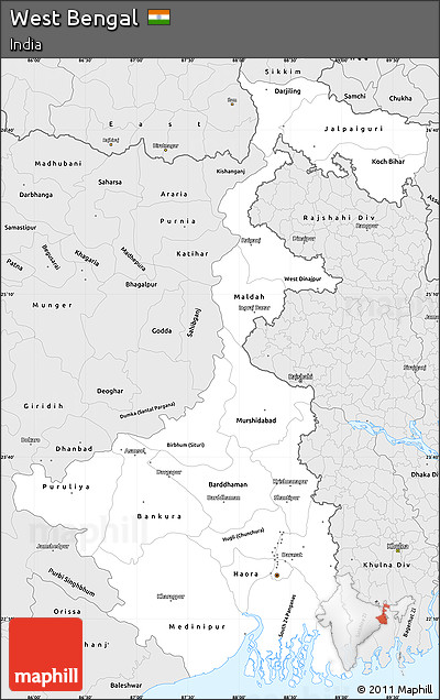 Silver Style Simple Map of West Bengal