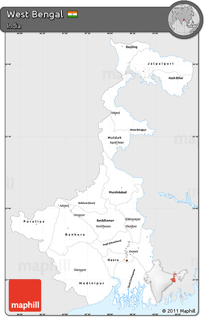 Silver Style Simple Map of West Bengal, single color outside