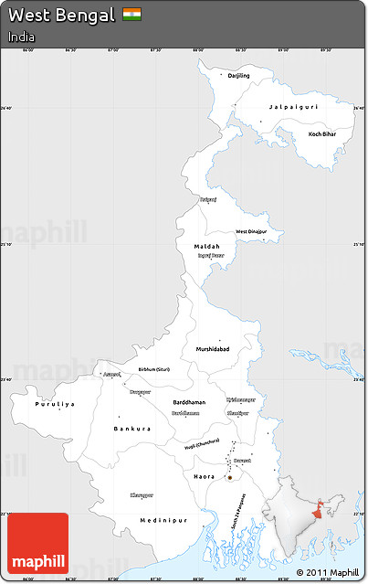 Silver Style Simple Map of West Bengal, single color outside