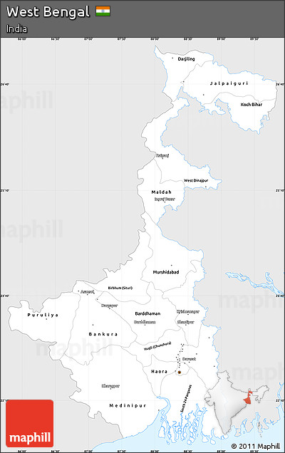 Silver Style Simple Map of West Bengal, single color outside