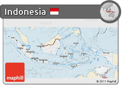 Classic Style 3D Map of Indonesia, single color outside