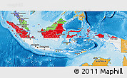 Flag 3D Map of Indonesia, political shades outside, flag centered