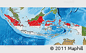 Flag 3D Map of Indonesia, satellite outside, bathymetry sea, flag centered