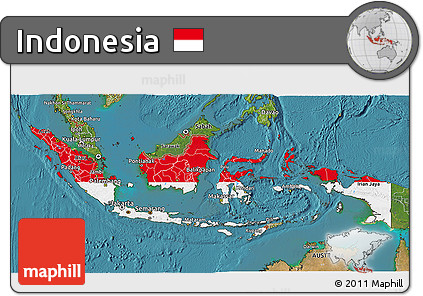 Flag 3D Map of Indonesia, satellite outside