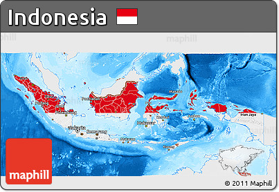 Flag 3D Map of Indonesia, single color outside, bathymetry sea, flag centered
