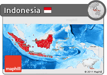 Flag 3D Map of Indonesia, single color outside, bathymetry sea, flag rotated