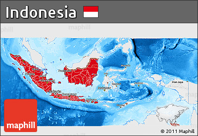 Flag 3D Map of Indonesia, single color outside, bathymetry sea, flag rotated