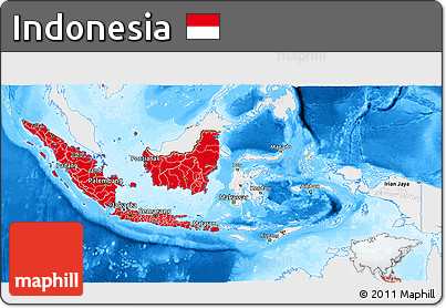Flag 3D Map of Indonesia, single color outside, bathymetry sea, flag rotated