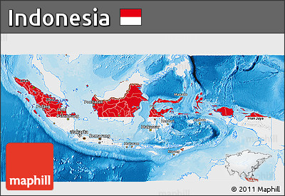 Flag 3D Map of Indonesia, single color outside, bathymetry sea, shaded relief sea