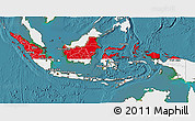 Flag 3D Map of Indonesia, single color outside, satellite sea, flag centered