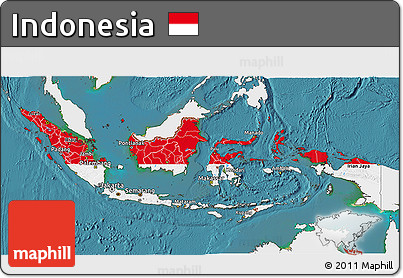 Flag 3D Map of Indonesia, single color outside, satellite sea