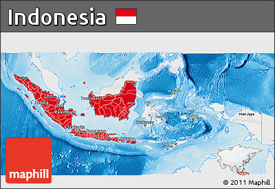 Flag 3D Map of Indonesia, single color outside, shaded relief sea, flag rotated