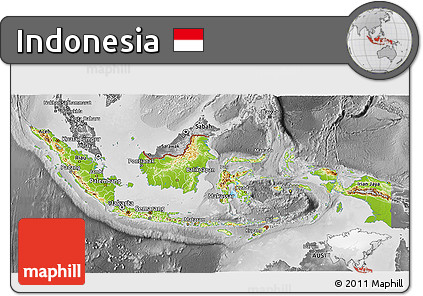 Physical 3D Map of Indonesia, desaturated
