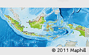 Physical 3D Map of Indonesia, lighten, semi-desaturated, land only