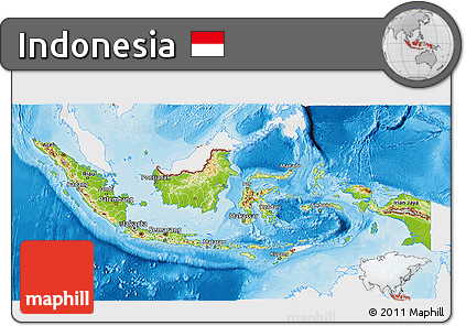 Physical 3D Map of Indonesia, single color outside, bathymetry sea, shaded relief sea
