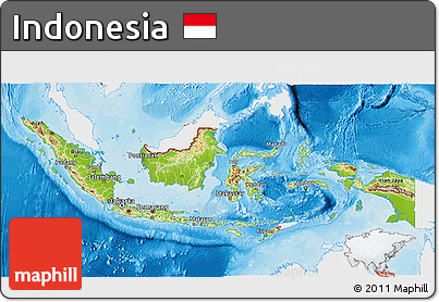 Physical 3D Map of Indonesia, single color outside, bathymetry sea, shaded relief sea
