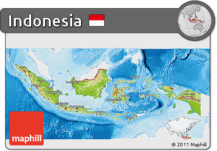 Physical 3D Map of Indonesia, single color outside
